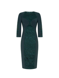 Robe mi-longue E.Franchi empiècement en dentelle - Vert