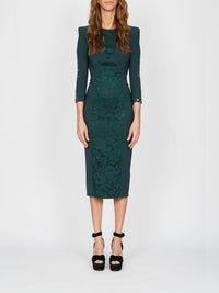 Robe mi-longue E.Franchi empiècement en dentelle - Vert
