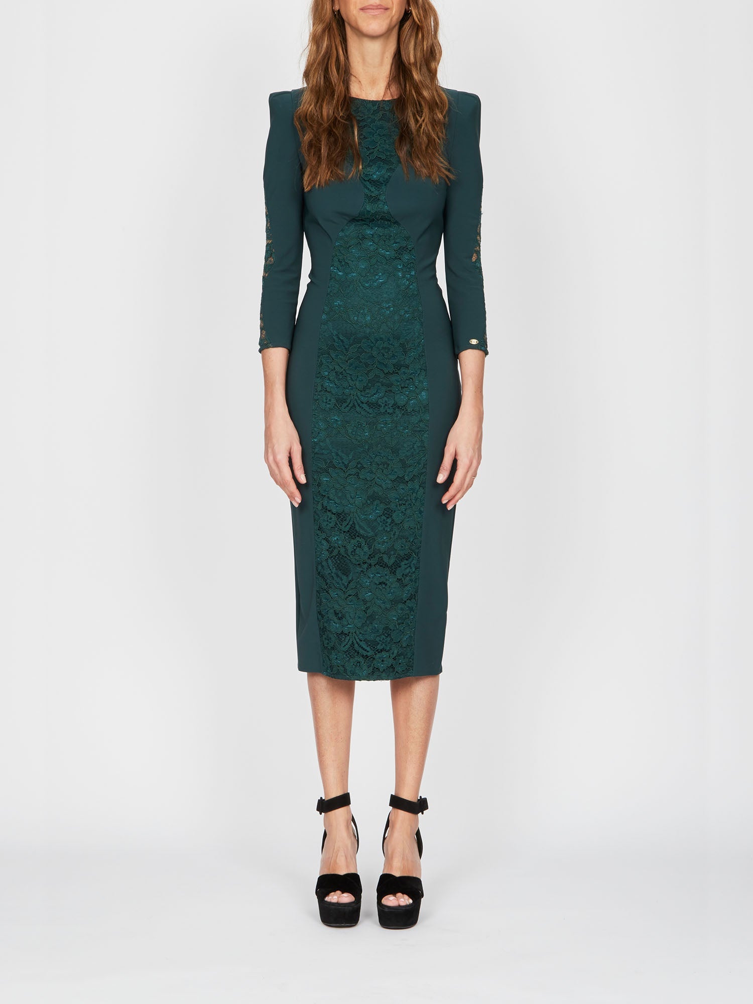 Robe mi-longue E.Franchi empiècement en dentelle - Vert