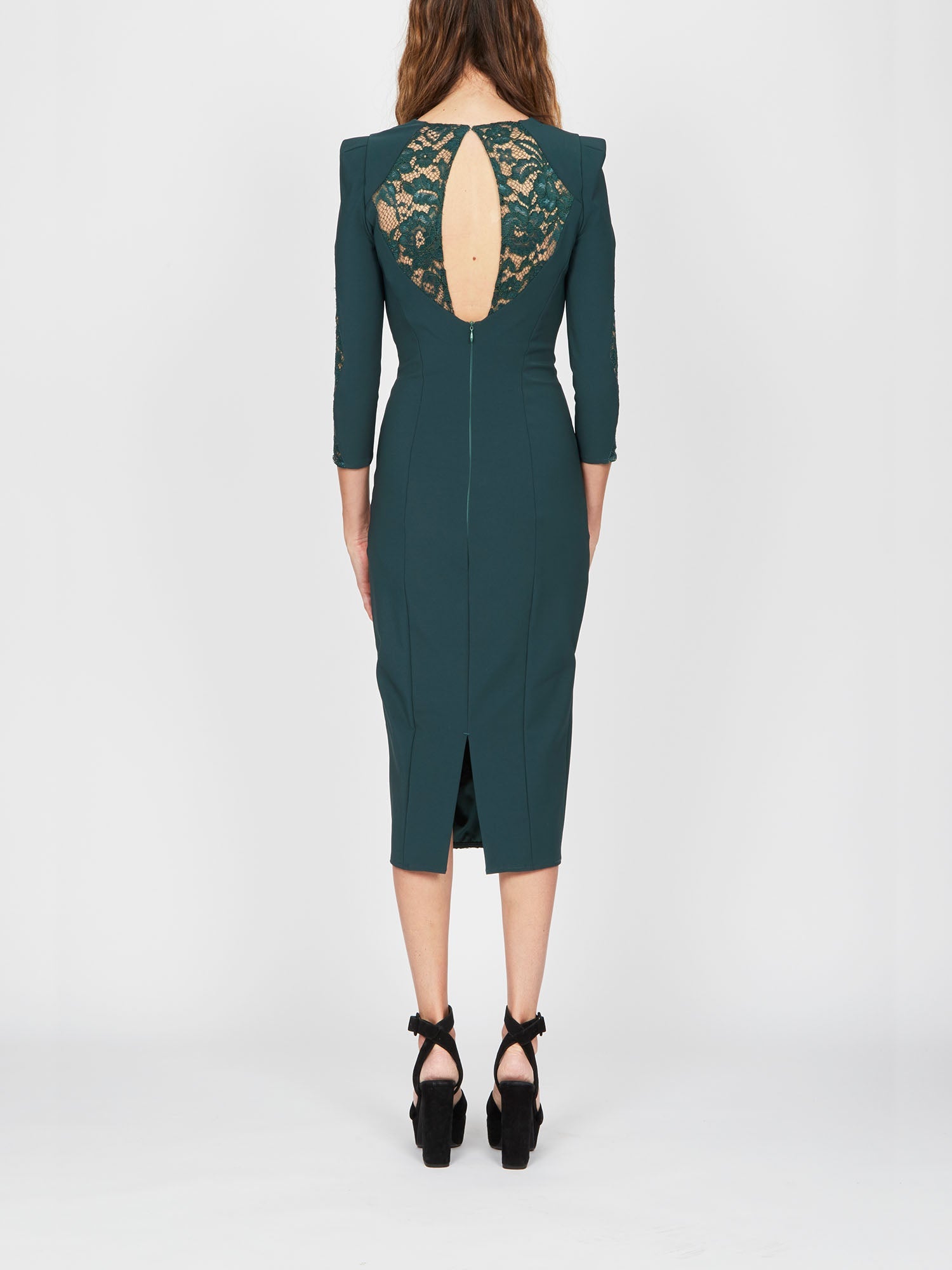 Robe mi-longue E.Franchi empiècement en dentelle - Vert