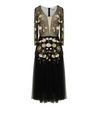 Robe mi-longue E.Franchi en tulle - Noir a Beige