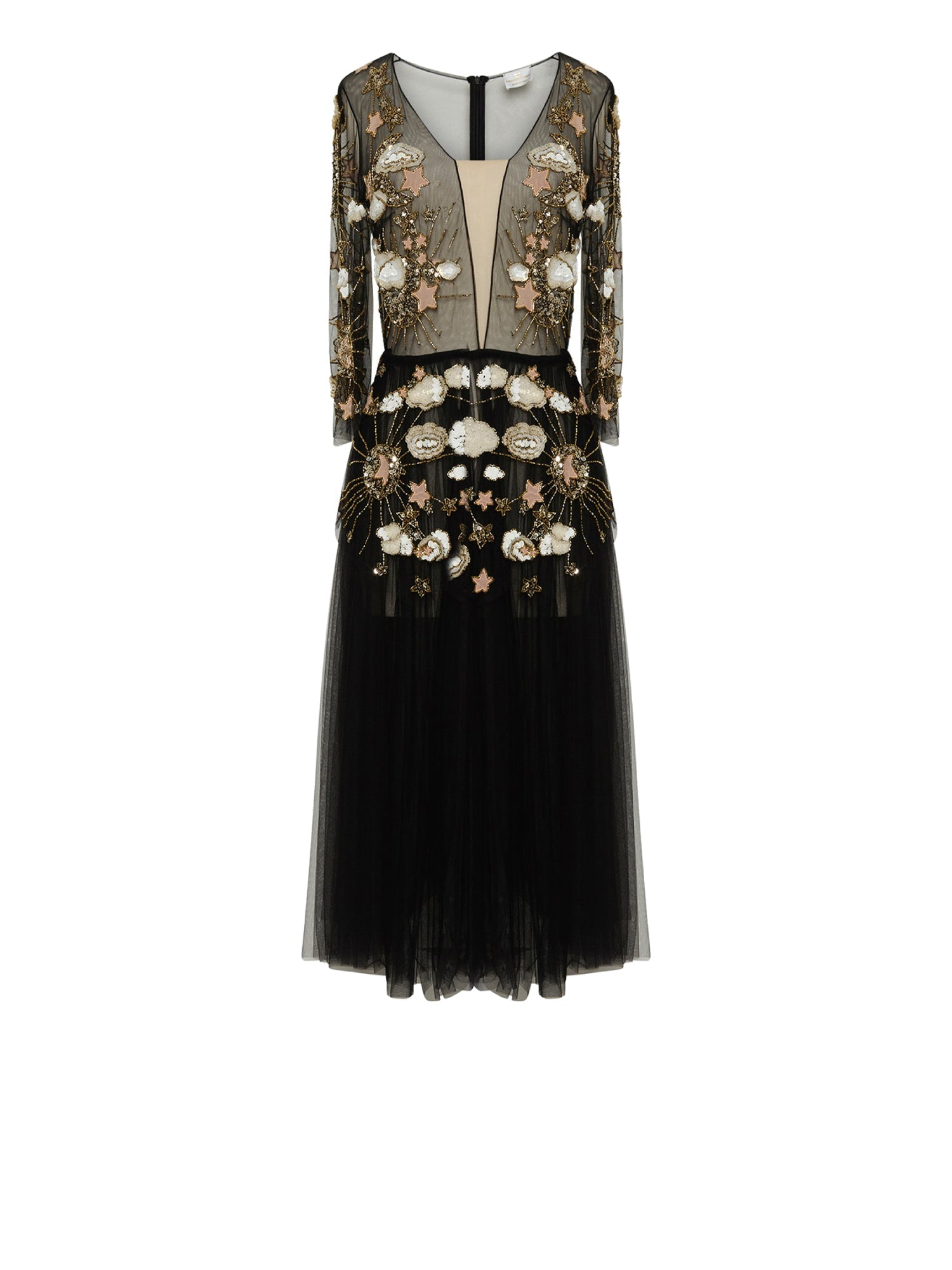 Robe mi-longue E.Franchi en tulle - Noir a Beige