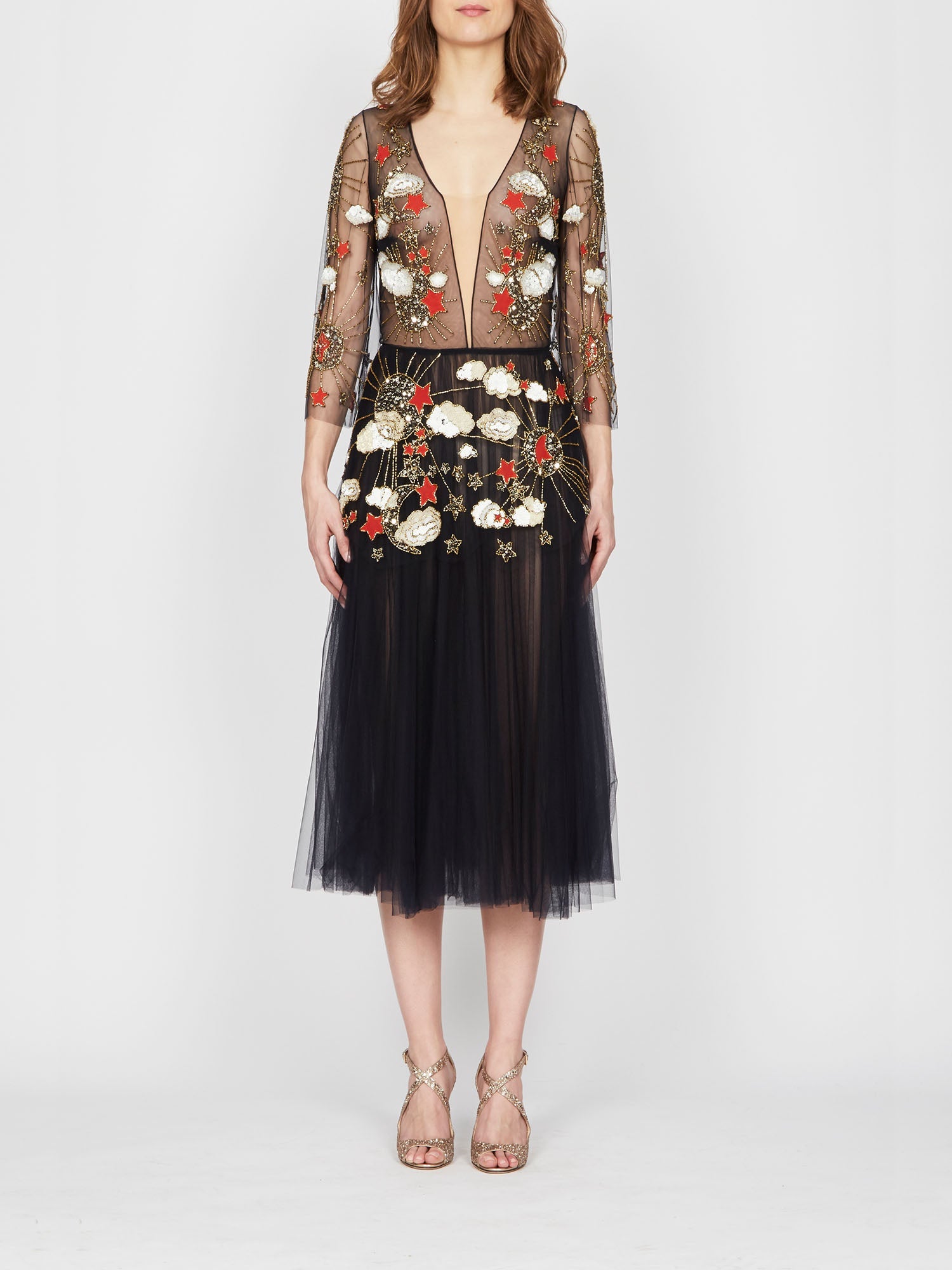 Robe mi-longue E.Franchi en tulle - Beige