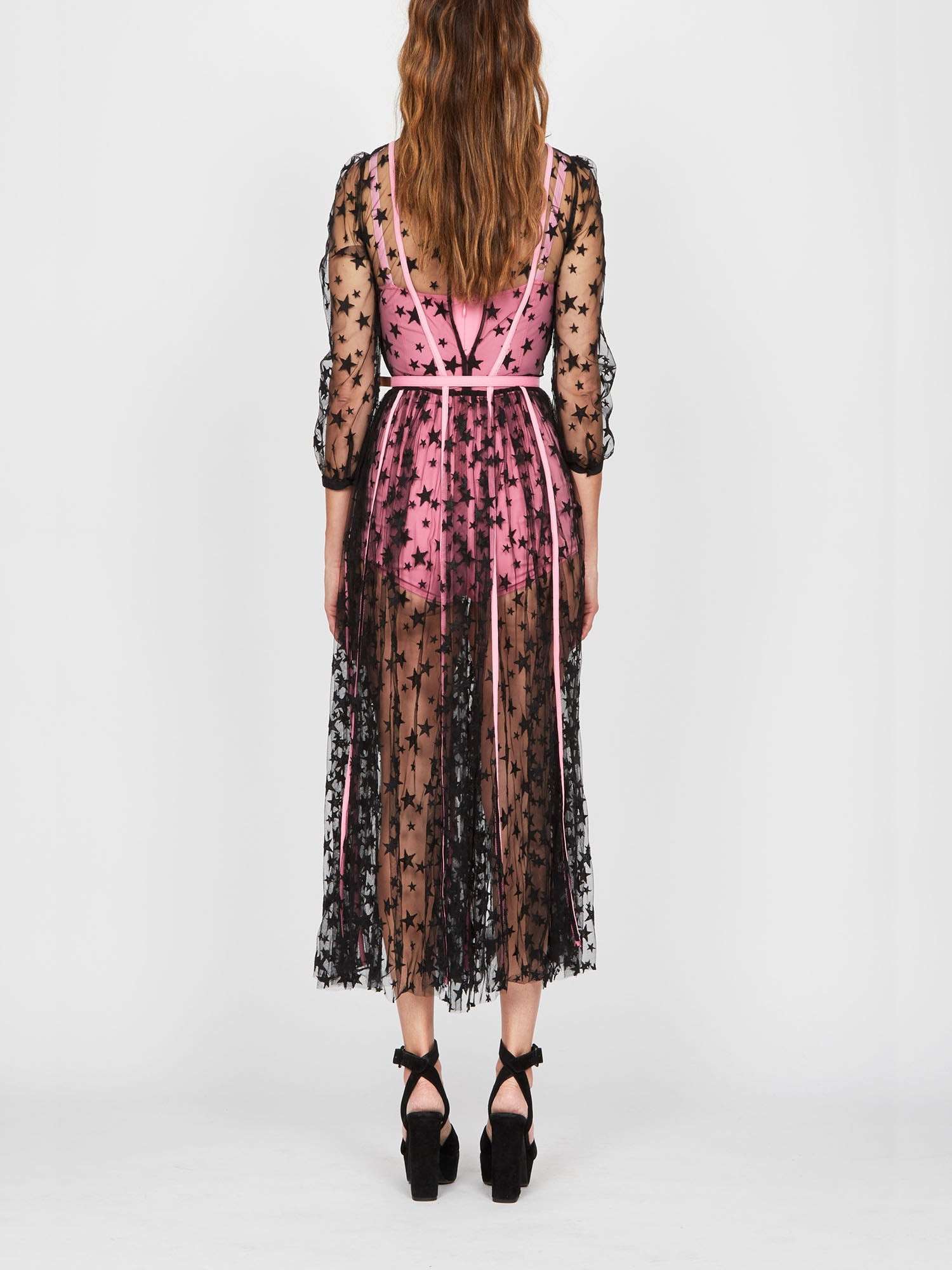 Robe body E.Franchi tulle étoilé - Noir
