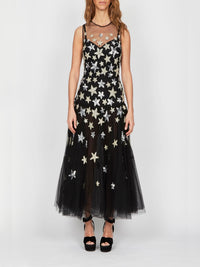 Robe mi-longue E.Franchi en tulle étoilé - Noir