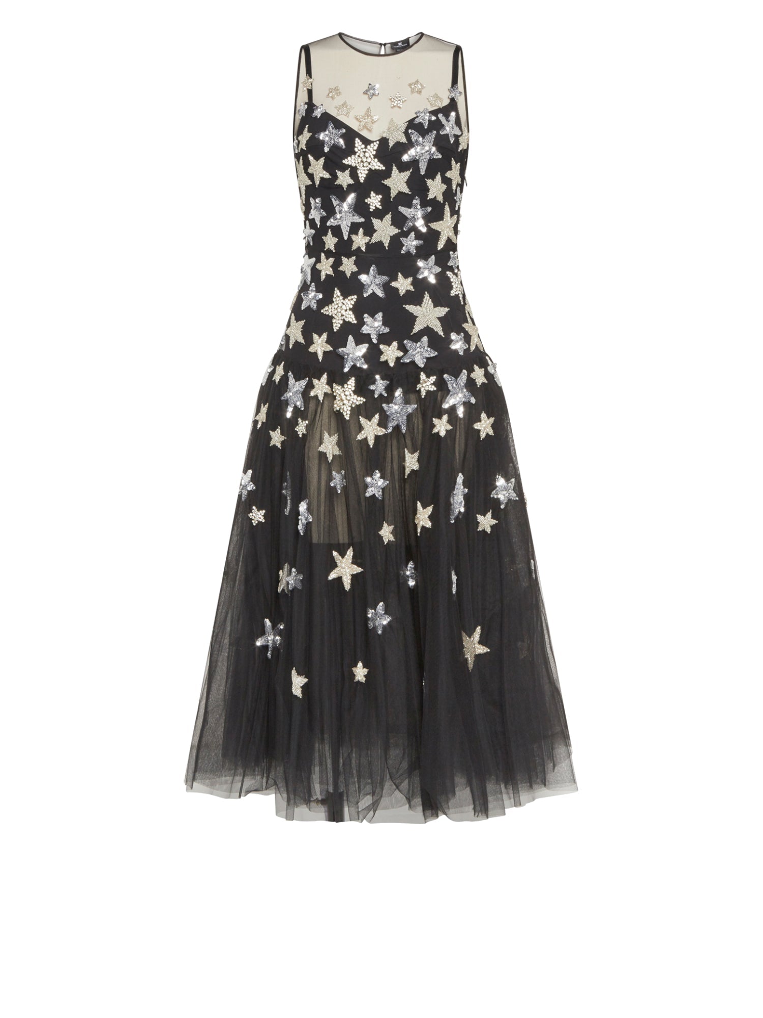 Robe mi-longue E.Franchi en tulle étoilé - Noir