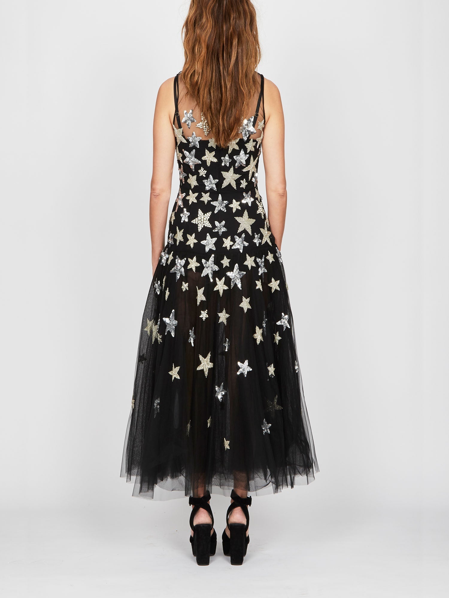 Robe mi-longue E.Franchi en tulle étoilé - Noir