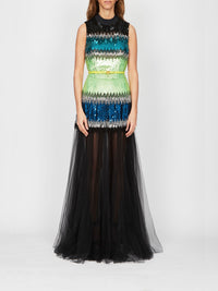 Robe longue E.Franchi en sequins & tulle - Noir