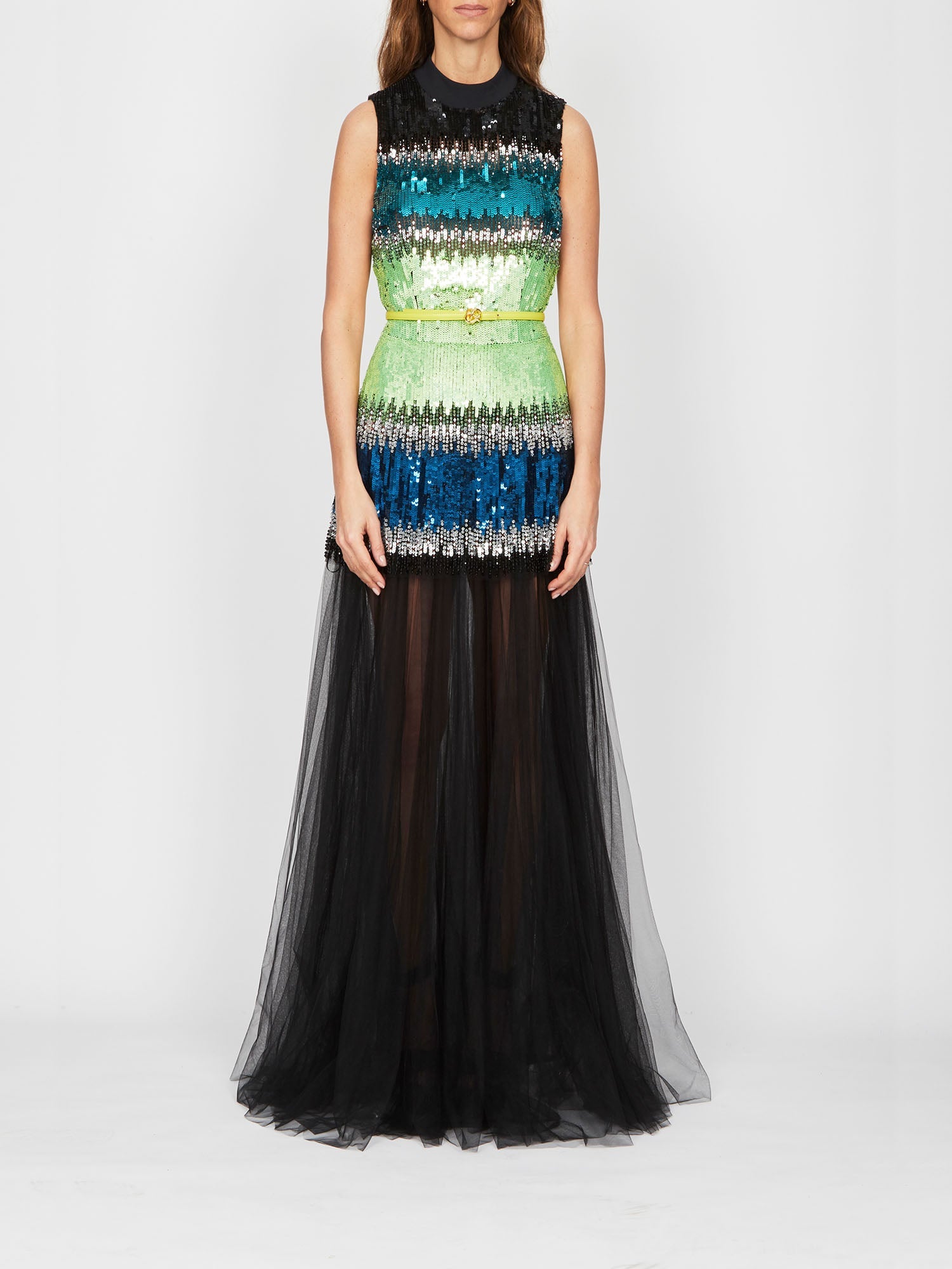 Robe longue E.Franchi en sequins & tulle - Noir