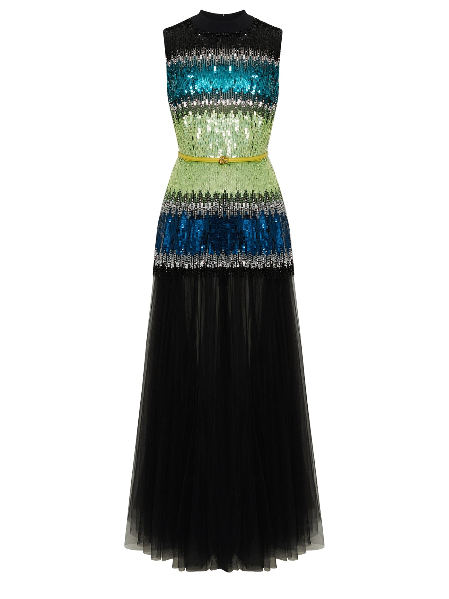 Robe longue E.Franchi en sequins & tulle - Noir