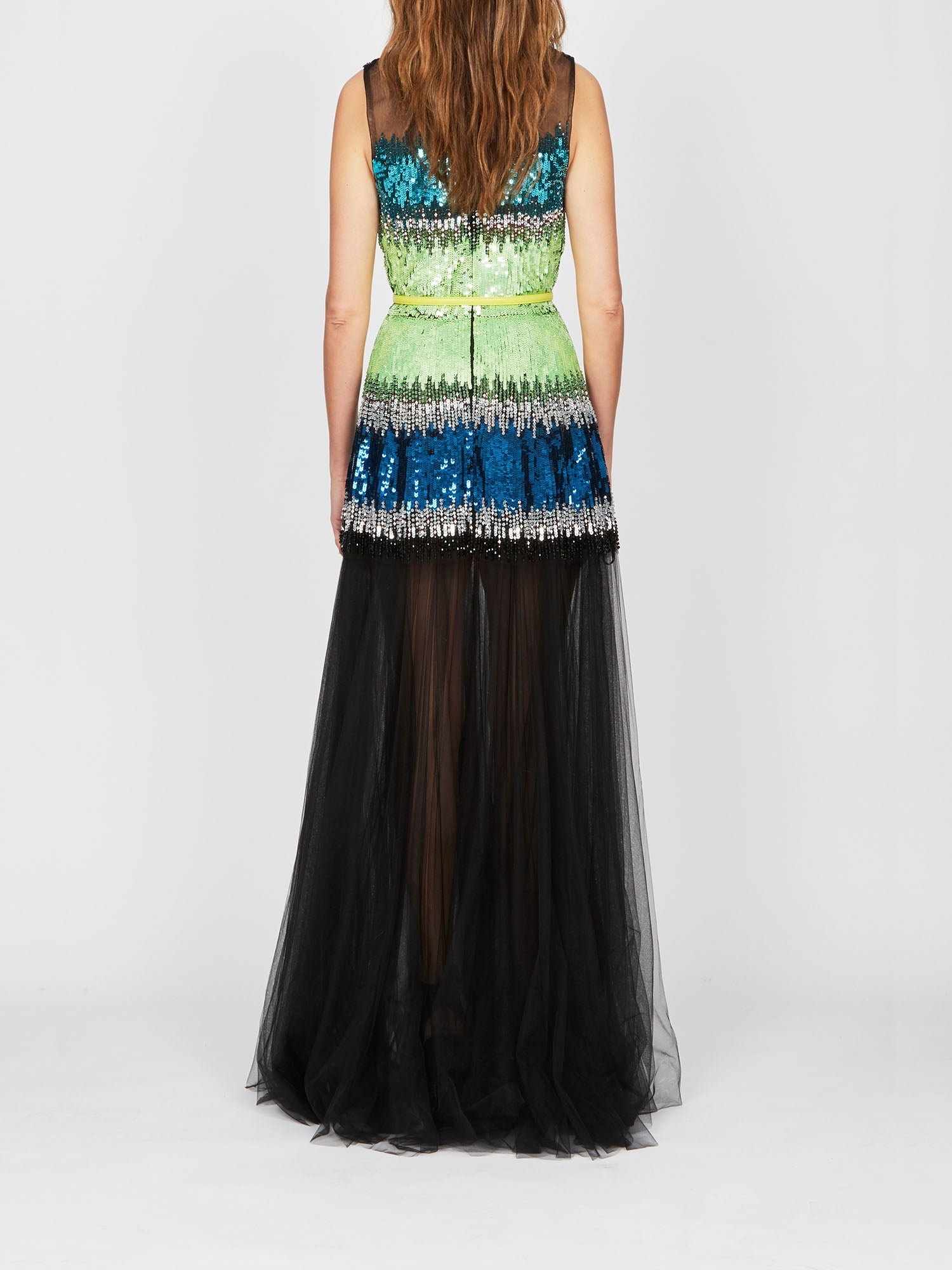 Robe longue E.Franchi en sequins & tulle - Noir