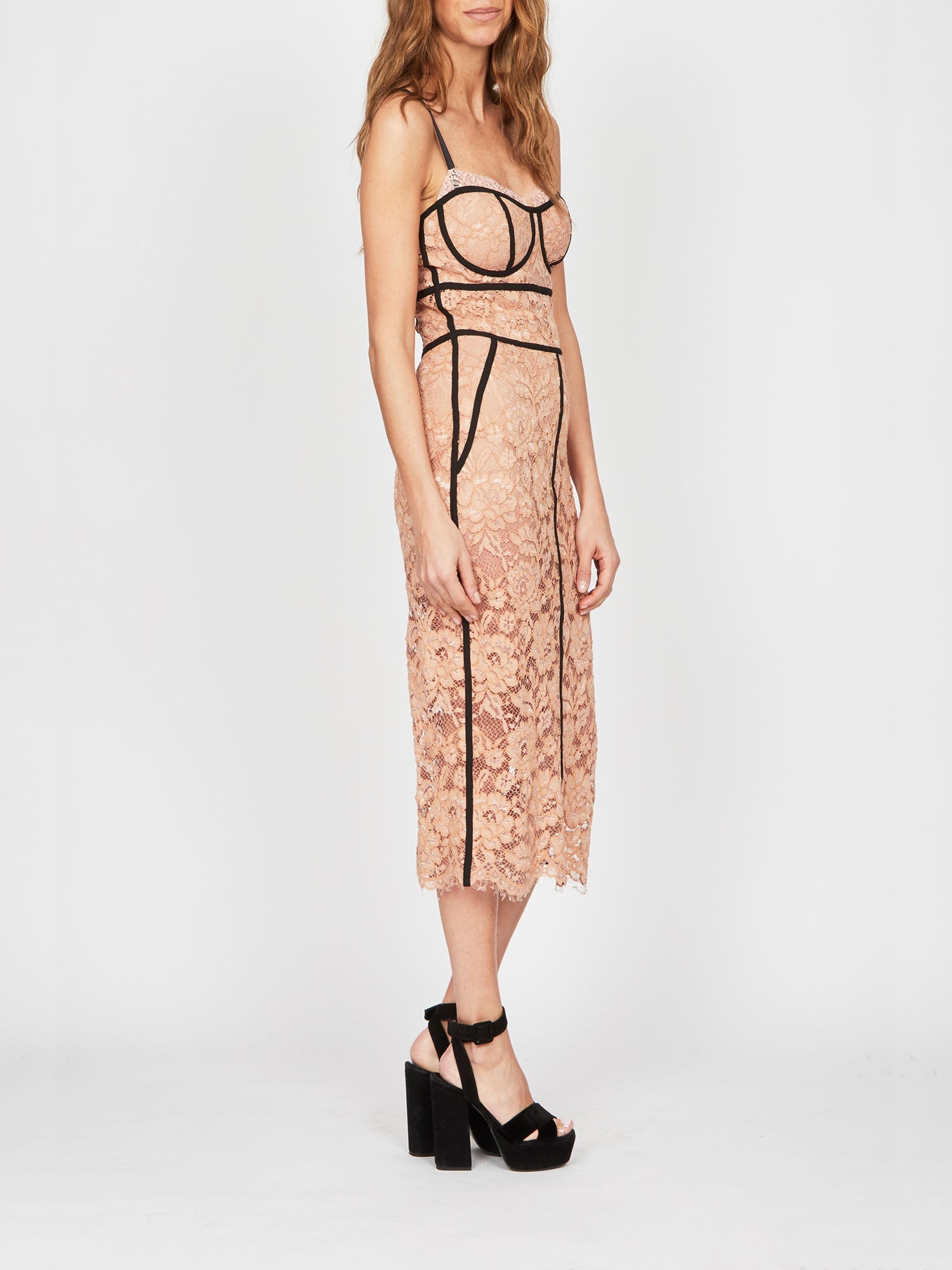 Robe mi-longue E.Franchi corset en dentelle - Beige