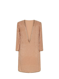 Robe dos nu E.Franchi à rayures scintillantes - Beige