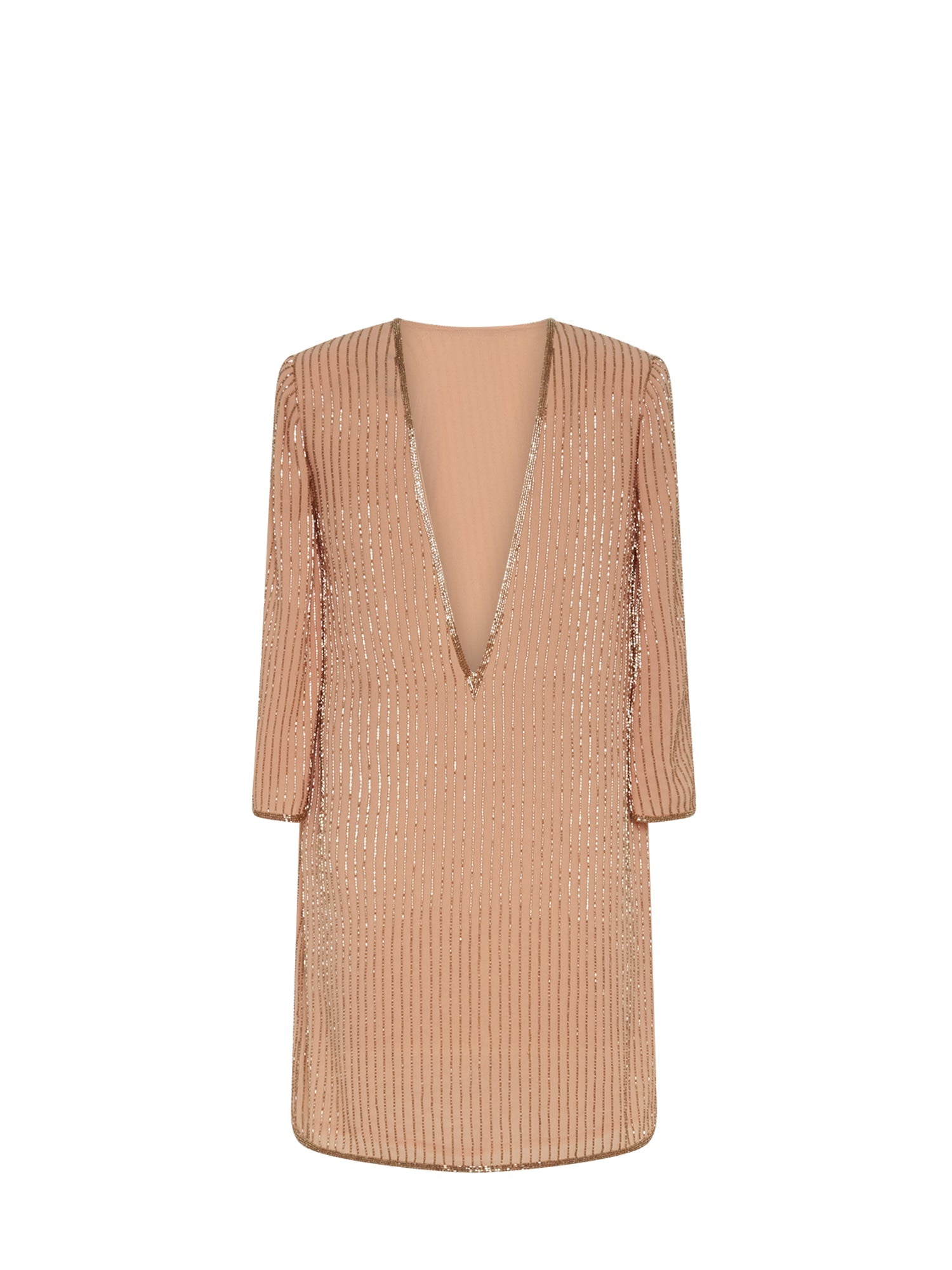 Robe dos nu E.Franchi à rayures scintillantes - Beige