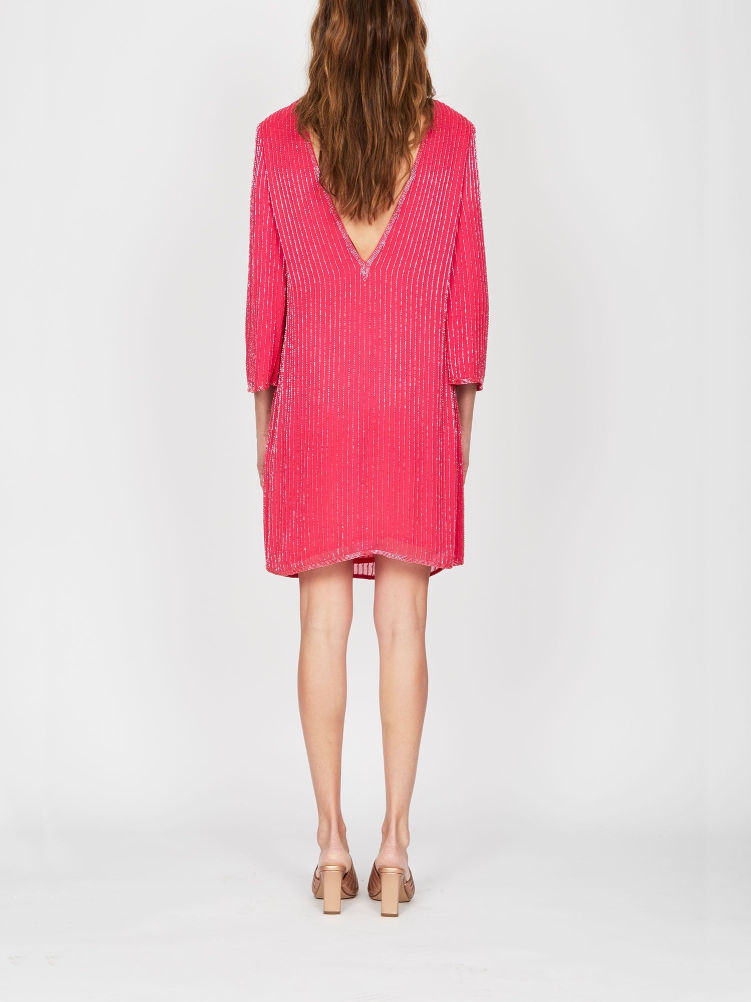 Robe dos nu E.Franchi à rayures scintillantes - Rose