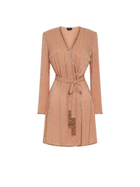 Robe E.Franchi cache-cœur à rayures scintillantes - Beige