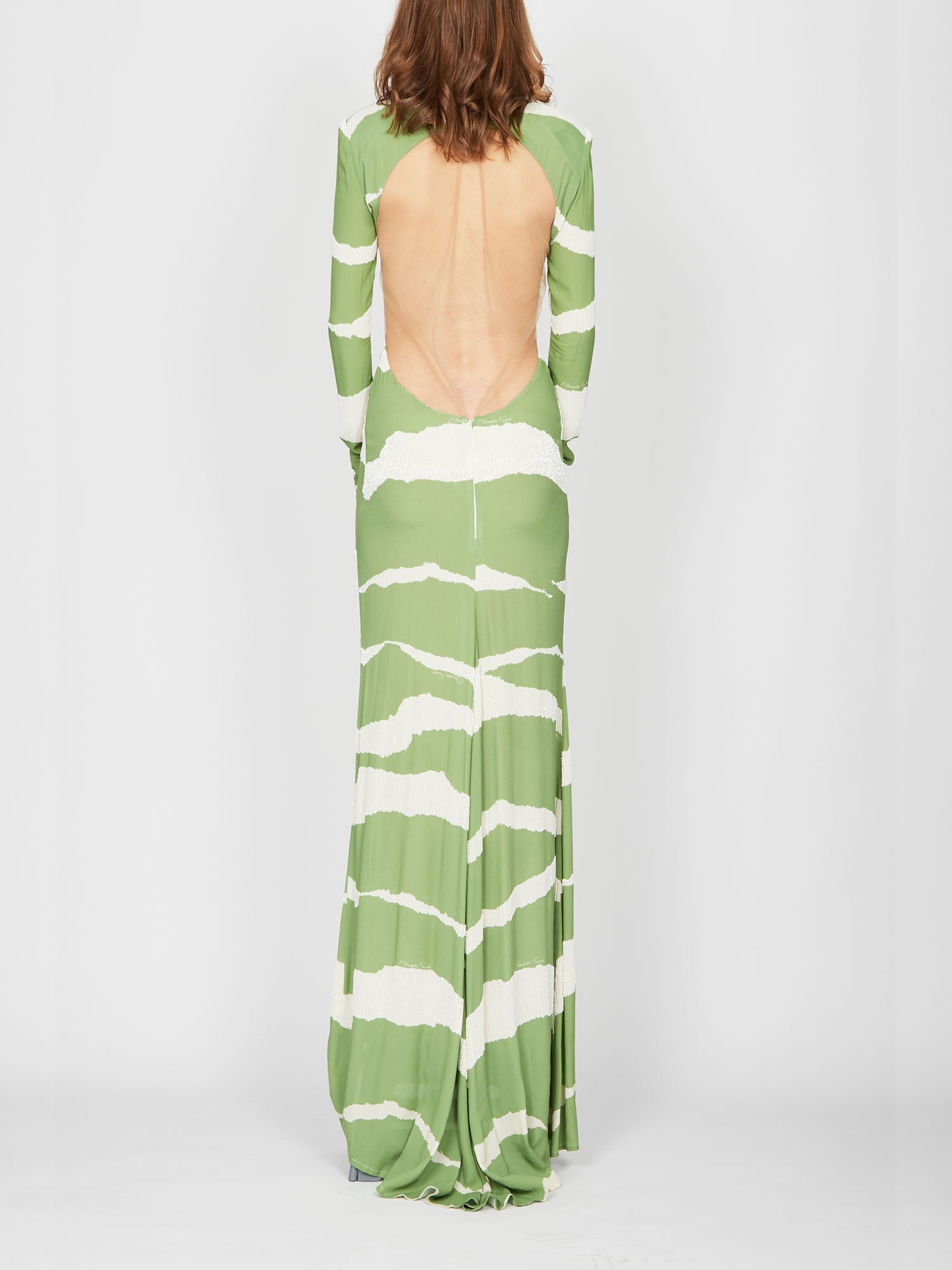 Robe longue E.Franchi dos nu à strass - Vert