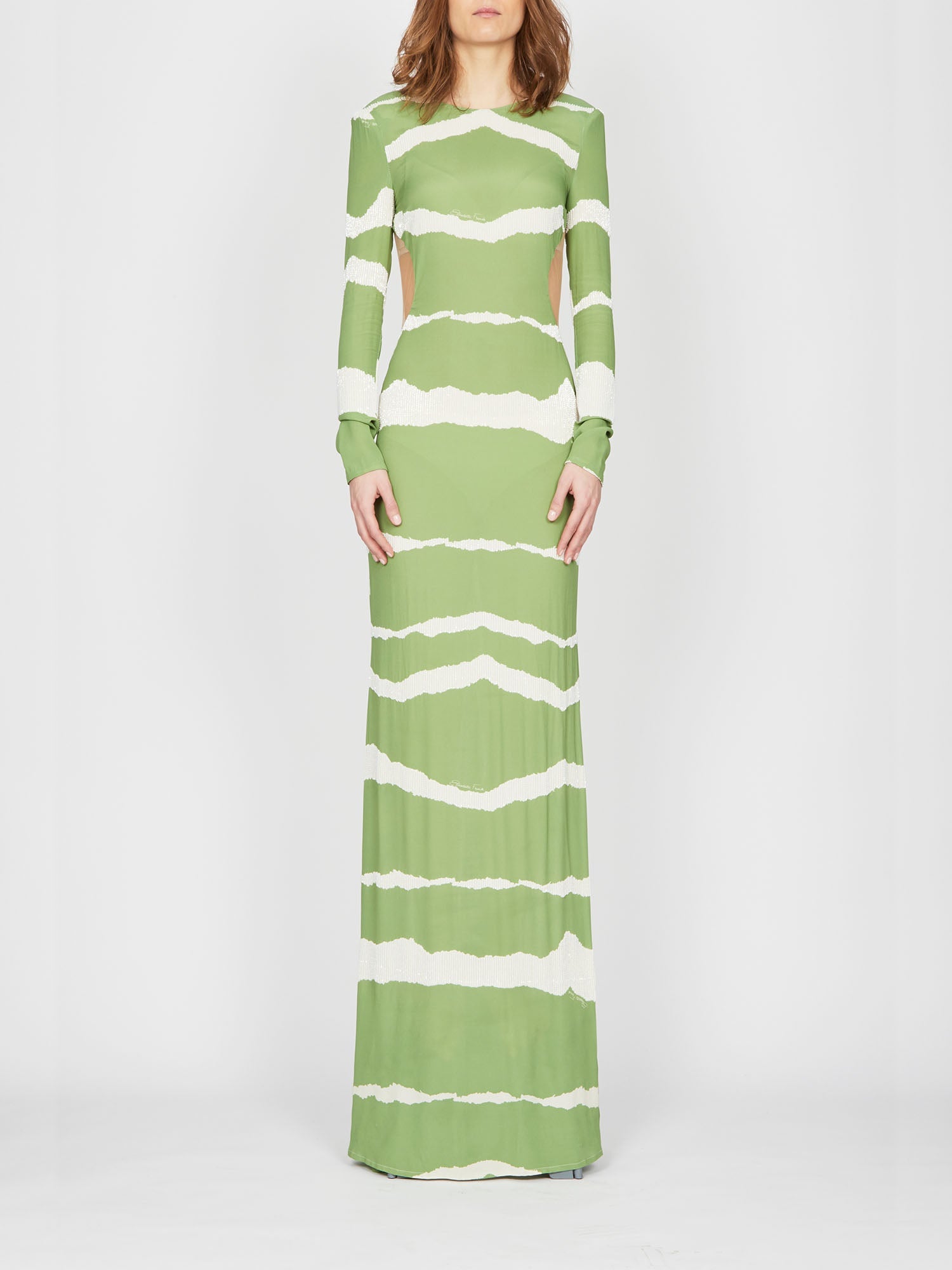 Robe longue E.Franchi dos nu à strass - Vert