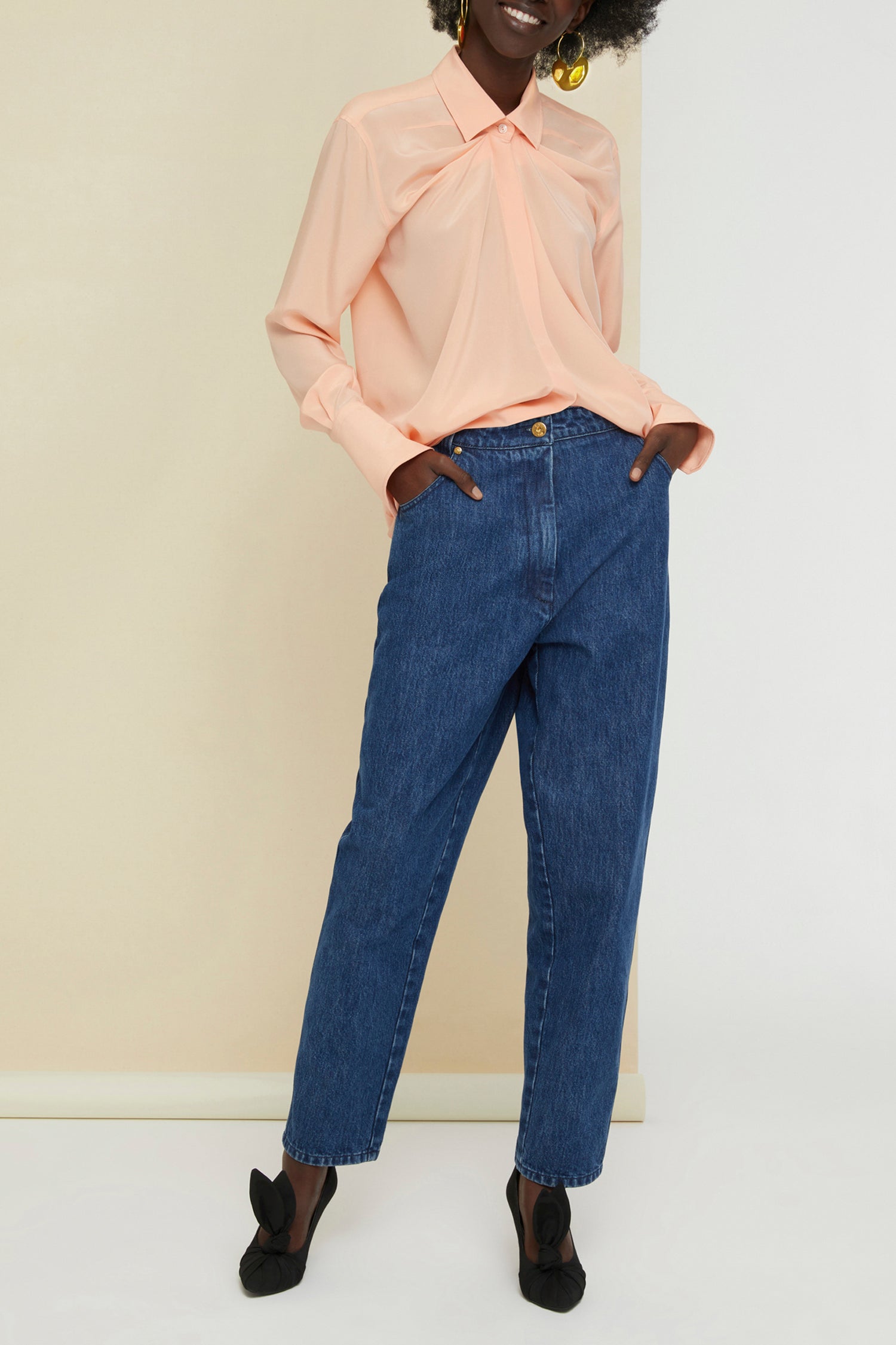 Blouse drapée en soie - Corail