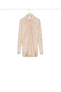 Blouse drapée en soie imprimée - Nude