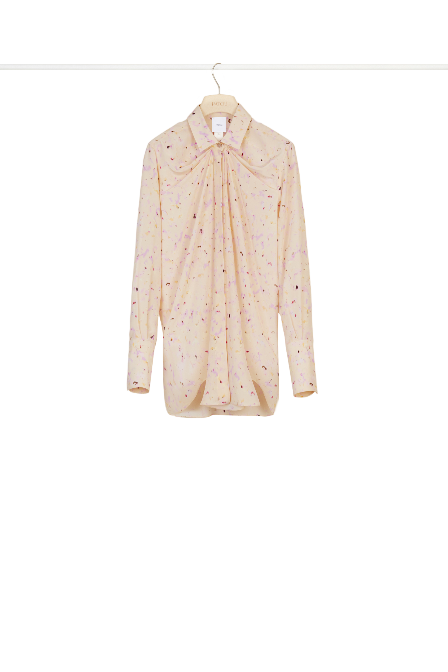 Blouse drapée en soie imprimée - Nude