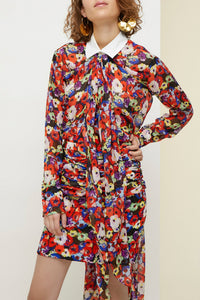 Blouse drapée en soie imprimée - Flowers Bloom