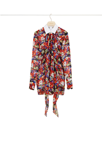 Blouse drapée en soie imprimée - Flowers Bloom