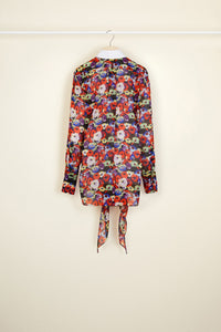 Blouse drapée en soie imprimée - Flowers Bloom