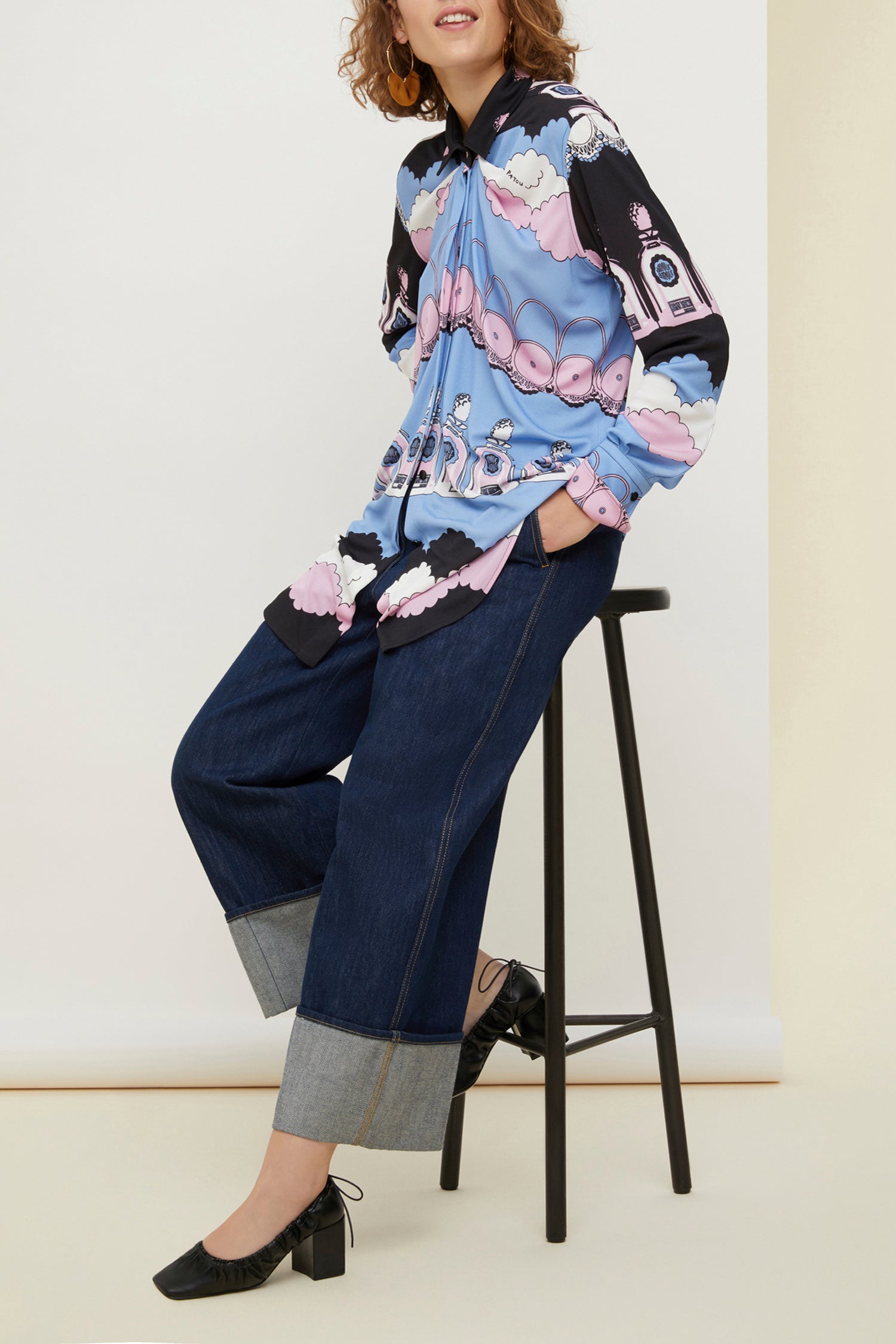 Blouse drapée en jersey imprimé - Clouds