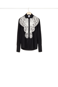 Chemise à plastron en dentelle - Noir
