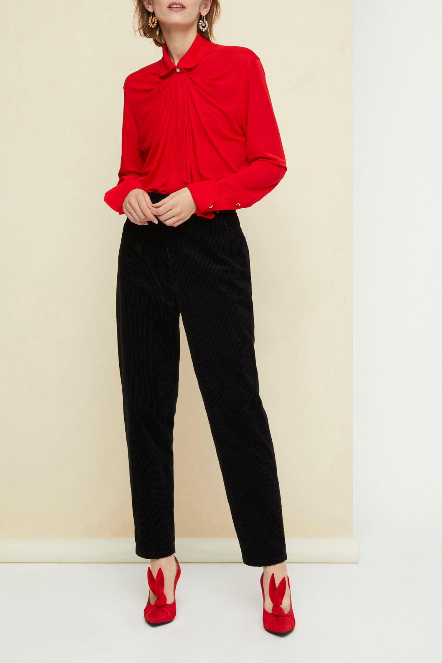 Blouse en jersey à col claudine - Rouge