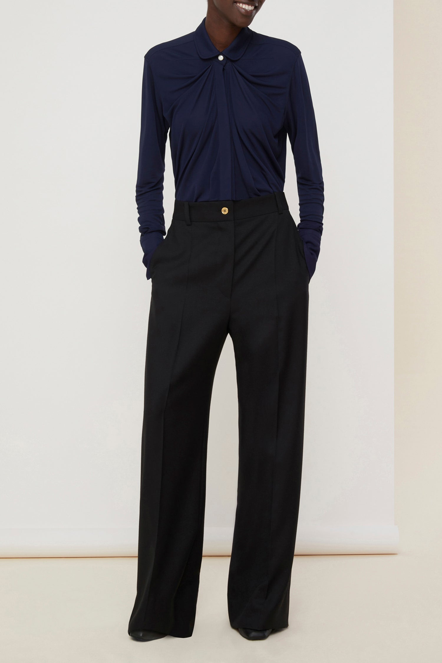 Blouse en jersey à col claudine - Encre