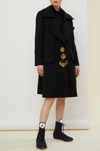 Manteau long décoré de broches - Noir