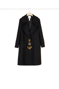 Manteau long décoré de broches - Noir