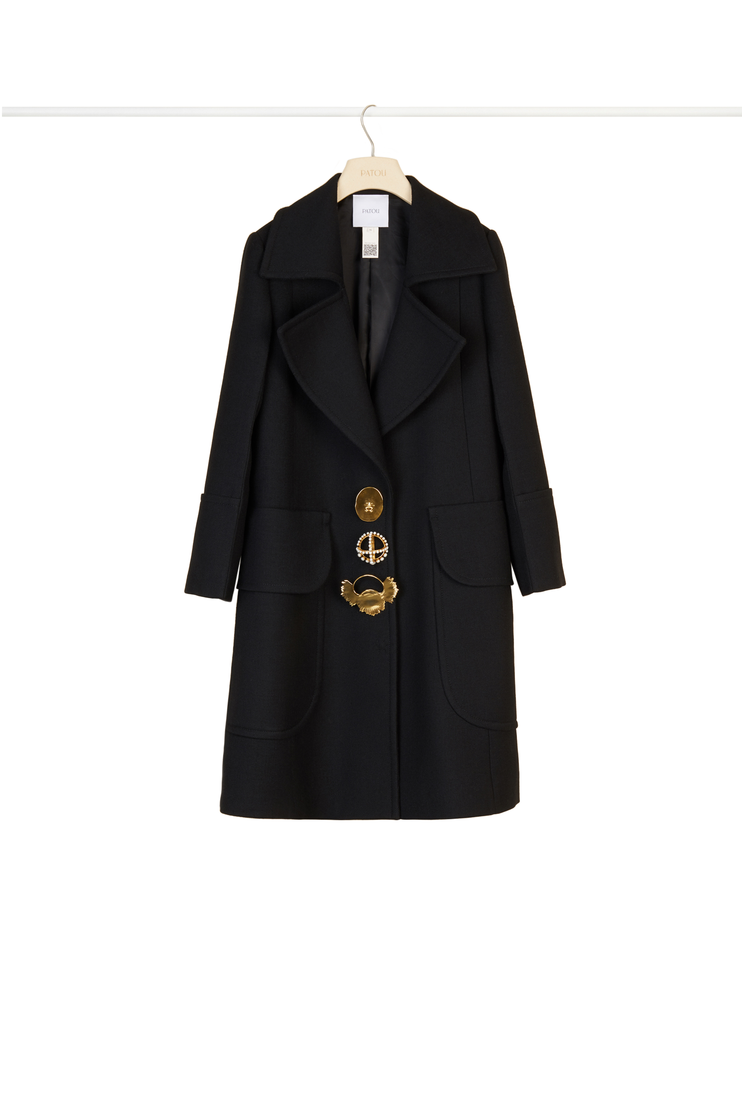 Manteau long décoré de broches - Noir
