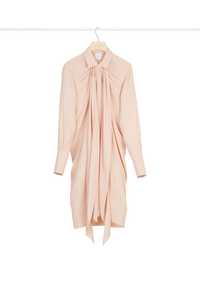 Robe chemise courte en soie à col lavallière - Beige Doré