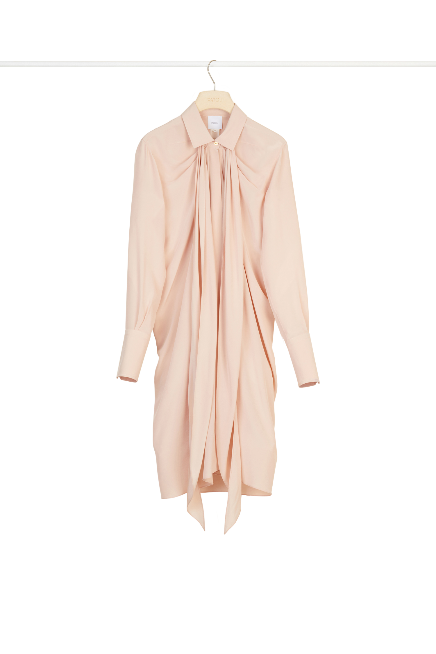 Robe chemise courte en soie à col lavallière - Beige Doré