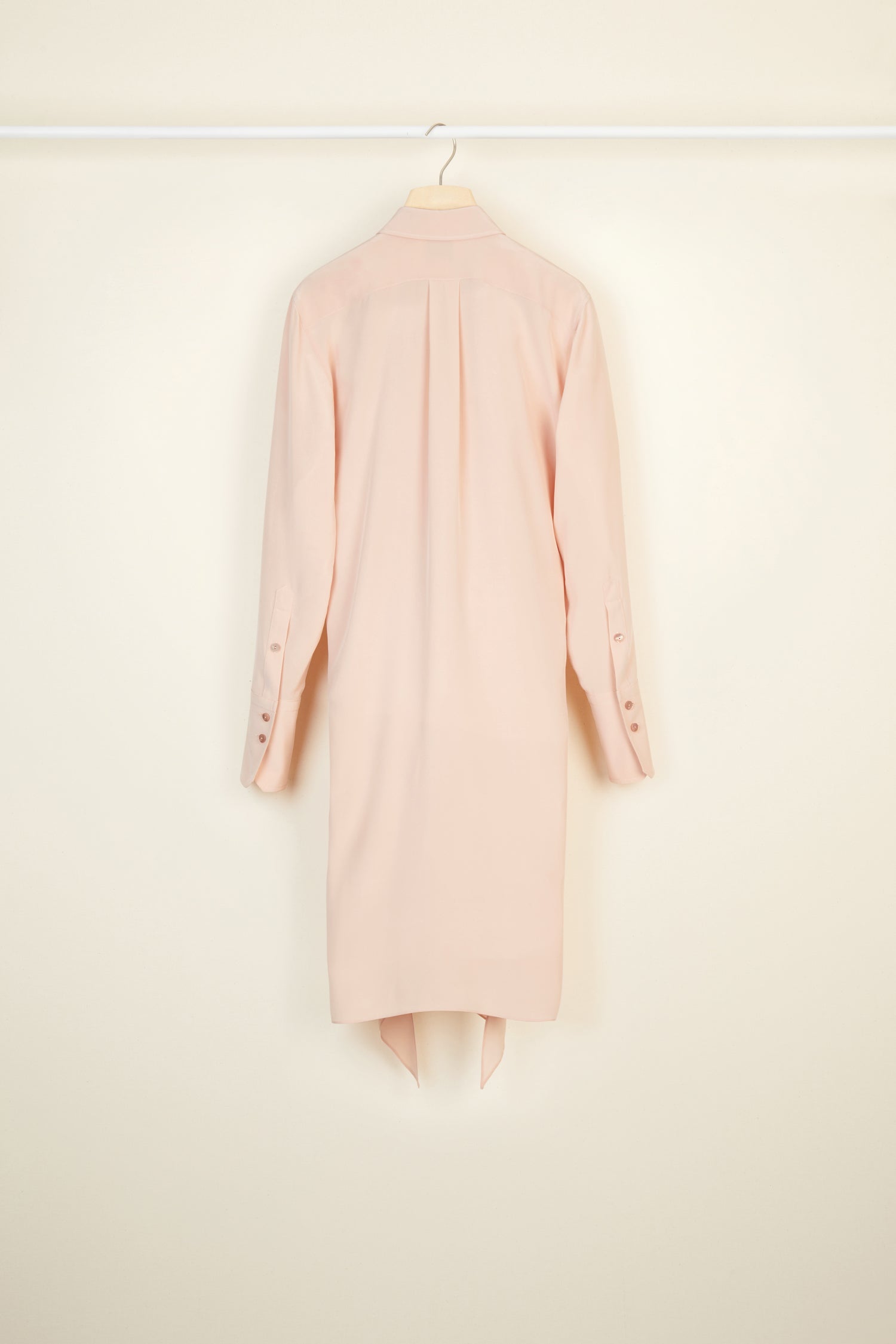 Robe chemise courte en soie à col lavallière - Beige Doré