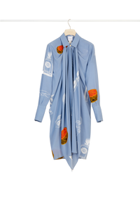 Robe chemise courte en soie imprimée à col lavallière - Riddle