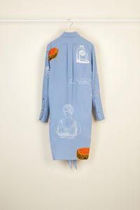 Robe chemise courte en soie imprimée à col lavallière - Riddle