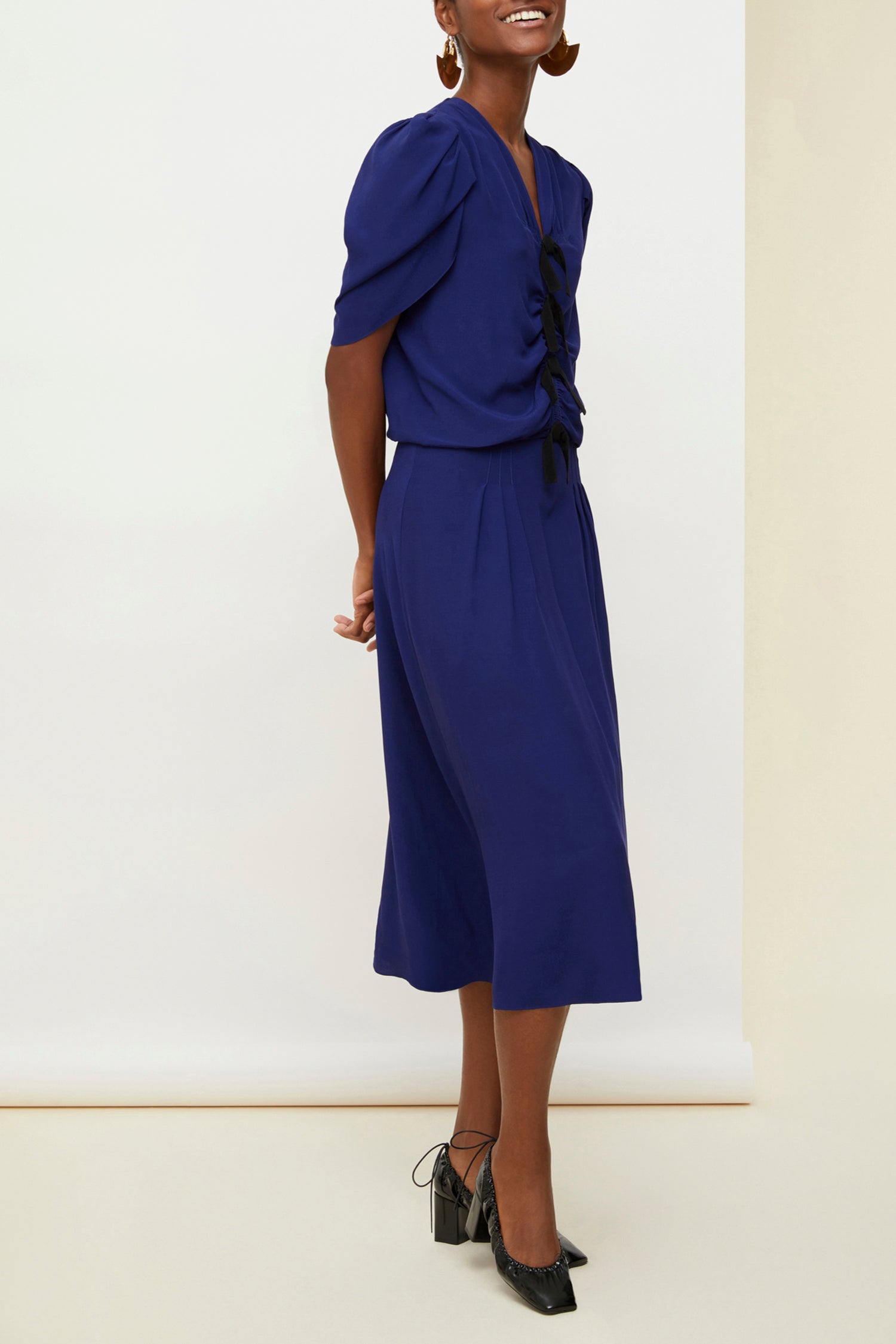 Robe froncée à noeuds - Bleu Persan