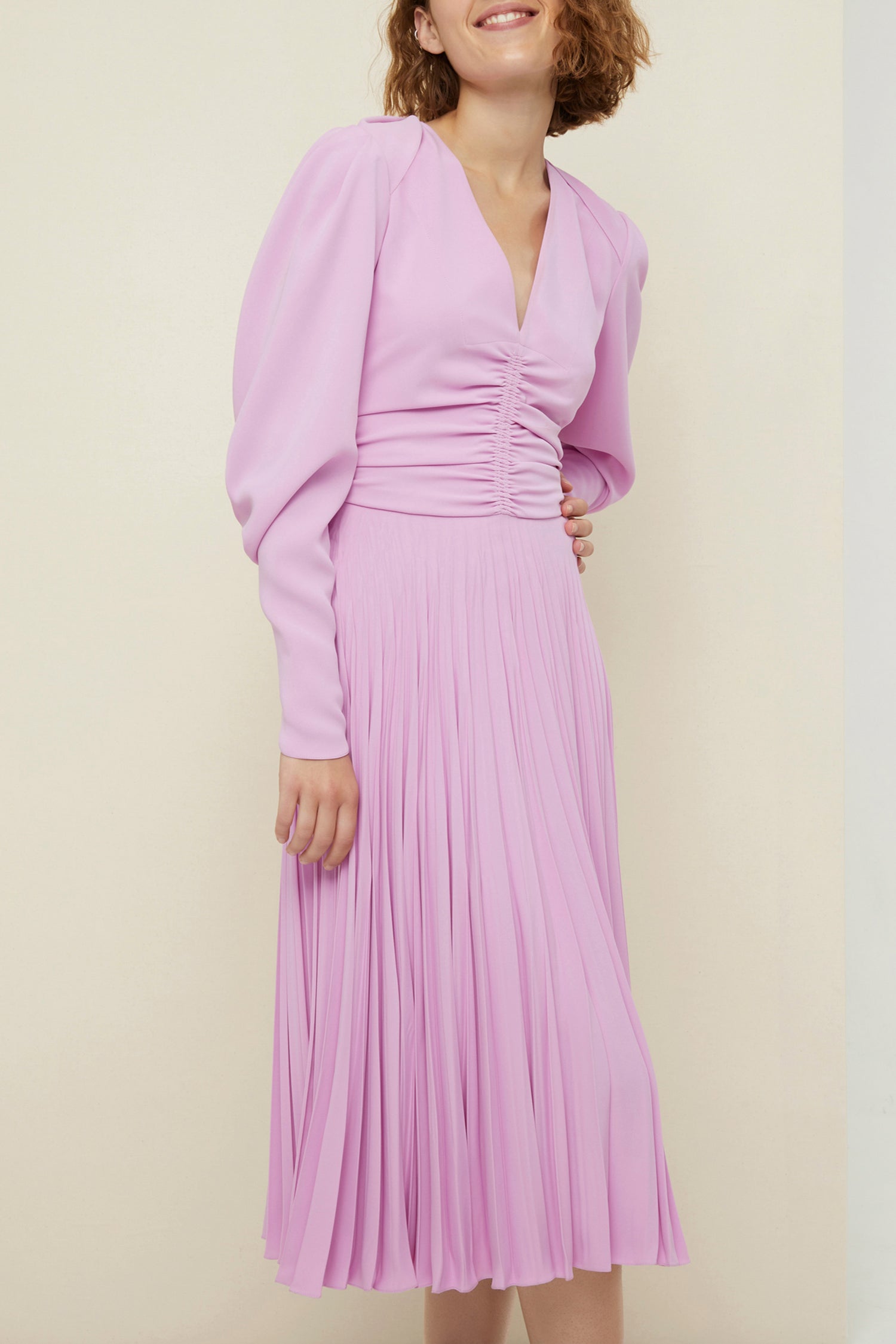 Robe plissée à col twisté - Lilas
