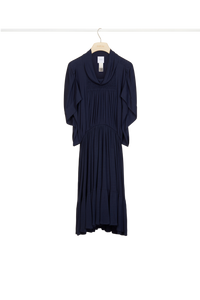 Robe midi à smocks - Bleu Saphir