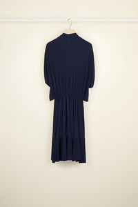 Robe midi à smocks - Bleu Saphir