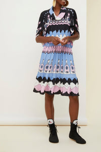 Robe midi imprimée à smocks - Clouds
