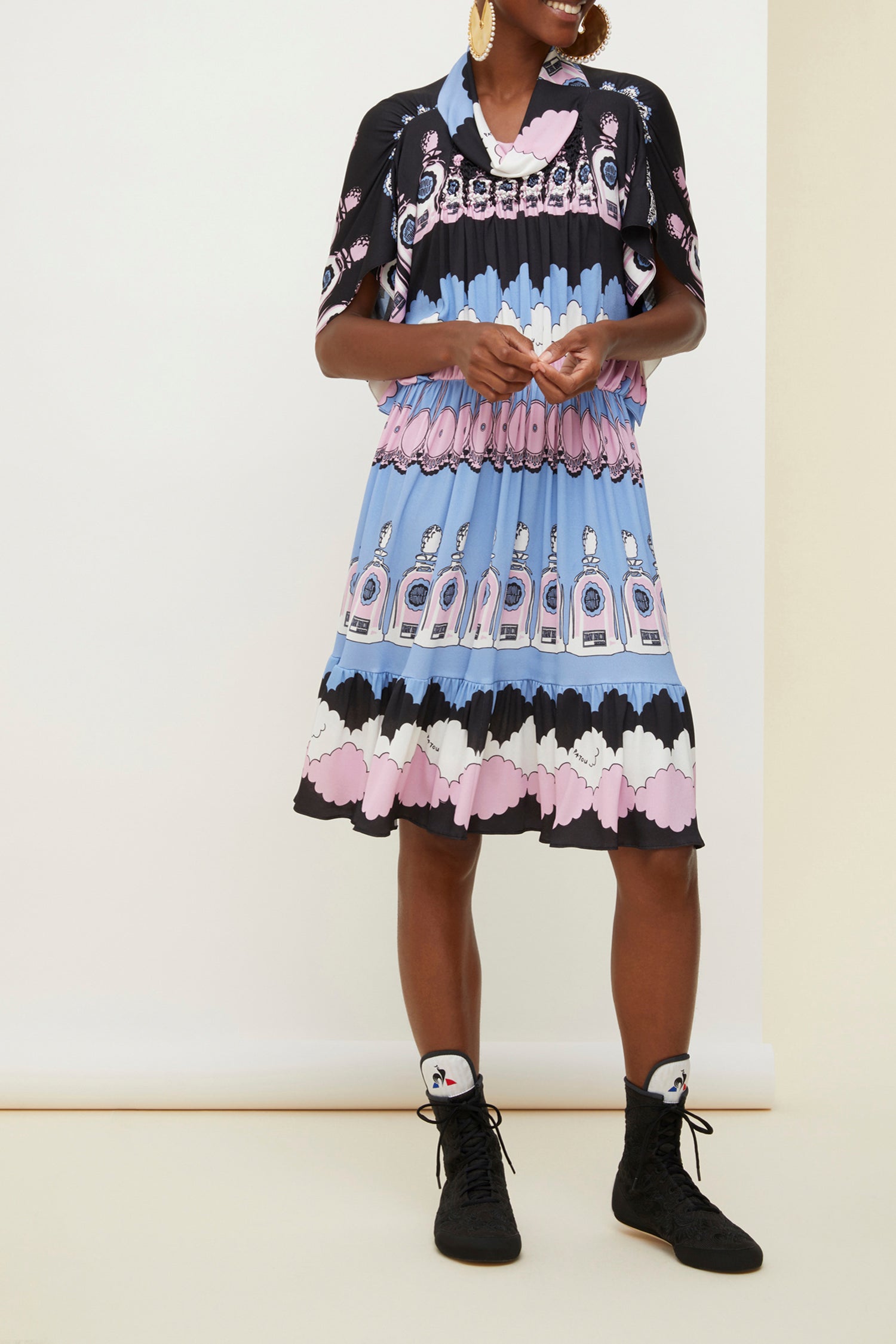 Robe midi imprimée à smocks - Clouds