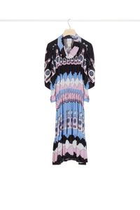 Robe midi imprimée à smocks - Clouds
