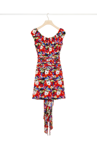 Robe en soie imprimée à épaules dénudées - Flowers Bloom