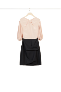 Robe courte en soie et laine à manches plissées - Beige Doré