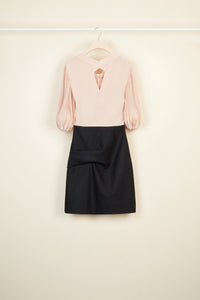 Robe courte en soie et laine à manches plissées - Beige Doré